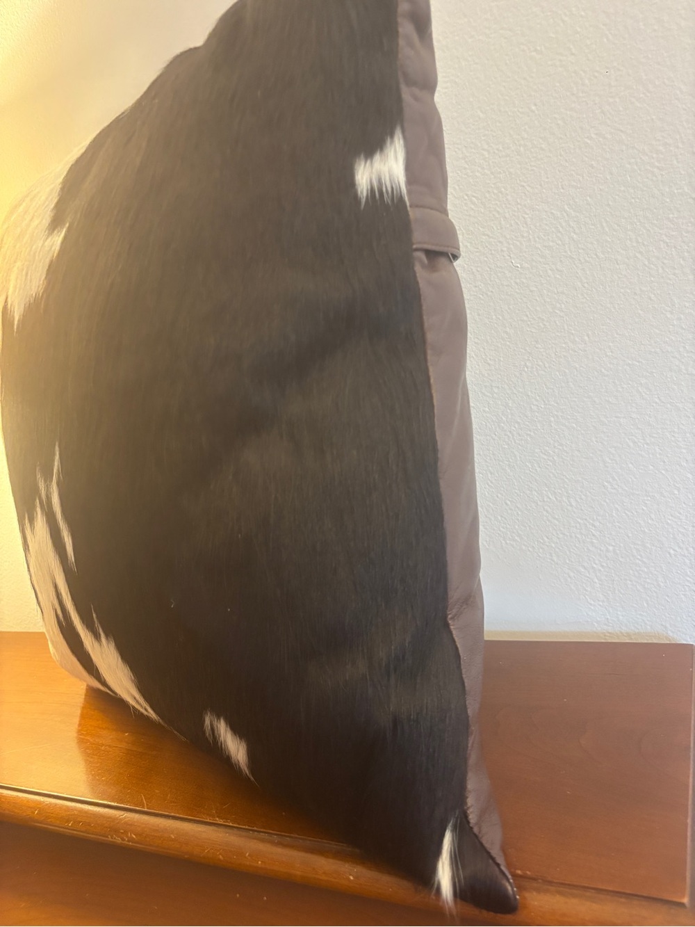 Black & White Cowhide Throw Pillow 18x18 - Picture 7 of 7